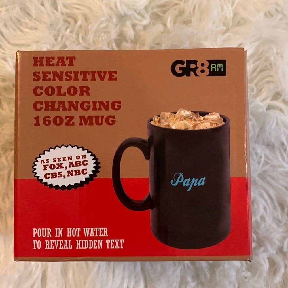 GR8AM color changing coffee mug for Papa.  Color changes with hot liquids